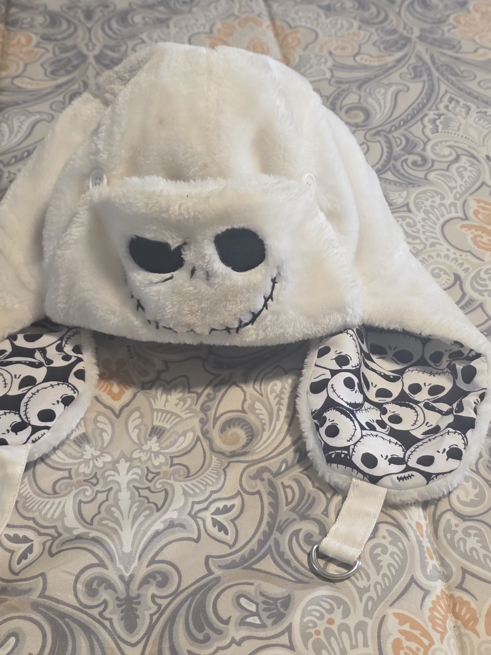 White Plush Kids Trapper Hat Jack Skeleton